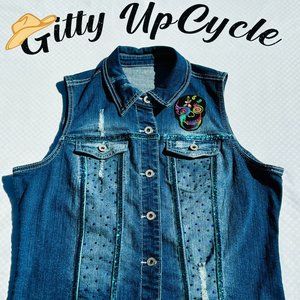 Rare Find! Look good coming & going! Upcycled Rhinestone accent Vest